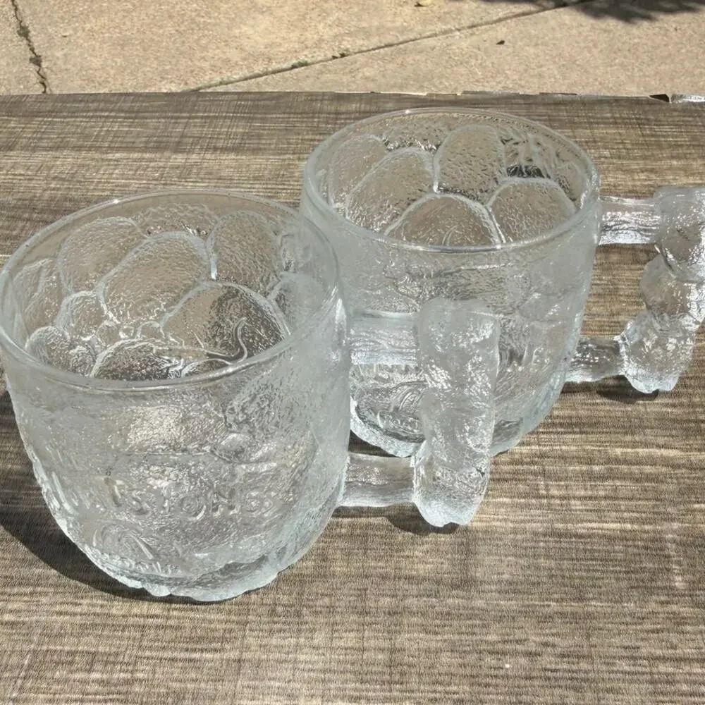 Vintage 1993 McDonalds Flintstones RocDonalds Glass Mugs Set Of 2 Bone Handle